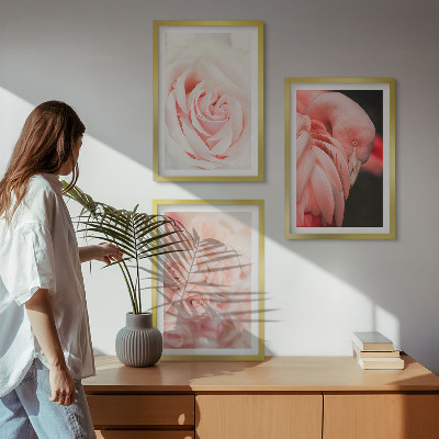 Wall art set Pastel pink flamingos delicately