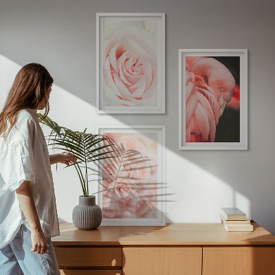 Wall art set Pastel pink flamingos delicately