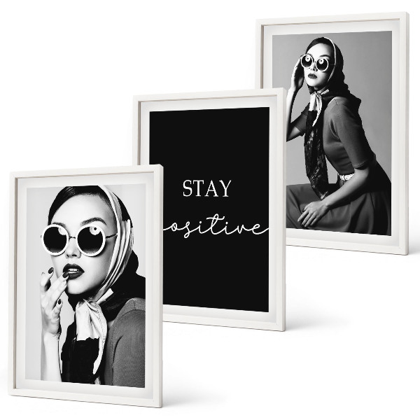 Three-piece wall art piece Stylish portraits of women wearing glasses