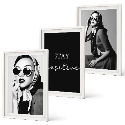 Three-piece wall art piece Stylish portraits of women wearing glasses