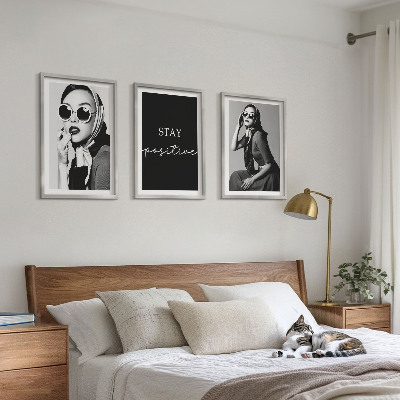 Three-piece wall art piece Stylish portraits of women wearing glasses