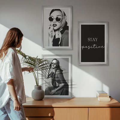 Three-piece wall art piece Stylish portraits of women wearing glasses