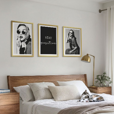Three-piece wall art piece Stylish portraits of women wearing glasses