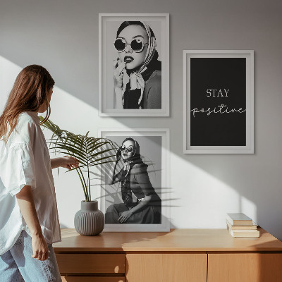 Three-piece wall art piece Stylish portraits of women wearing glasses