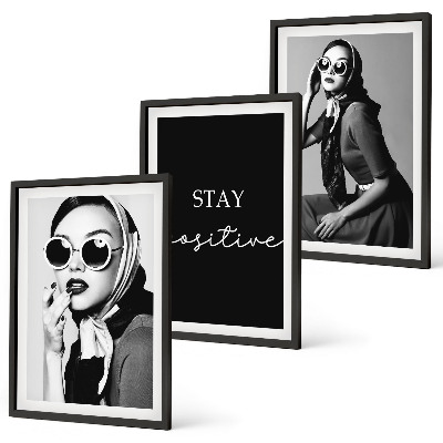 Three-piece wall art piece Stylish portraits of women wearing glasses