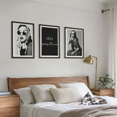 Three-piece wall art piece Stylish portraits of women wearing glasses