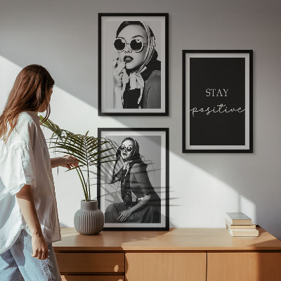Three-piece wall art piece Stylish portraits of women wearing glasses