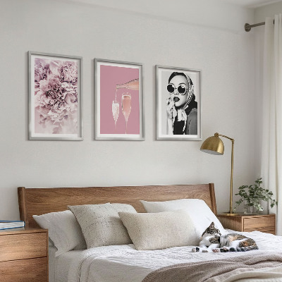 Set of 3 framed wall art pieces Rose flowers and an elegant lady