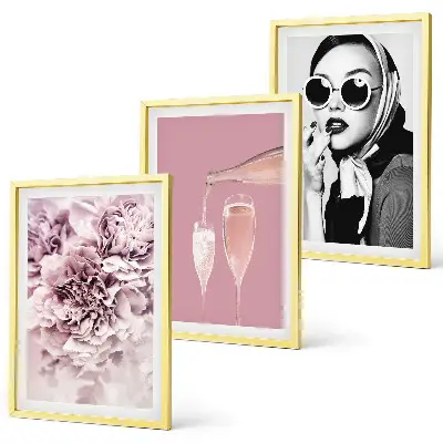 Rose flowers and elegant lady framed wall art set of 3 pieces