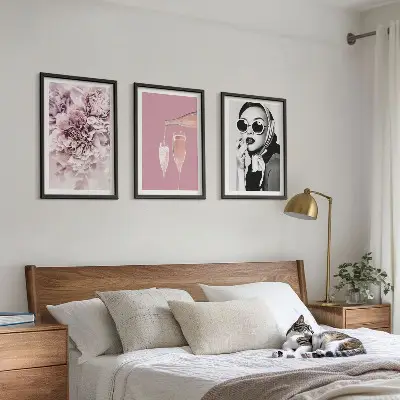 Rose flowers and elegant lady framed wall art set of 3 pieces
