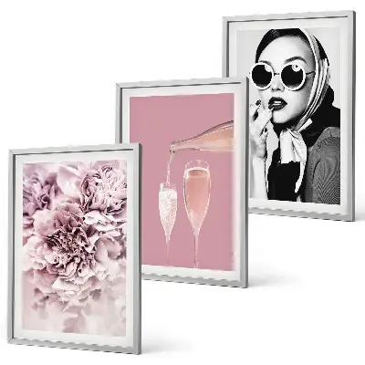 Rose flowers and elegant lady framed wall art set of 3 pieces