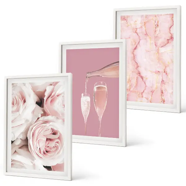 Three-piece wall art champagne roses with marble background