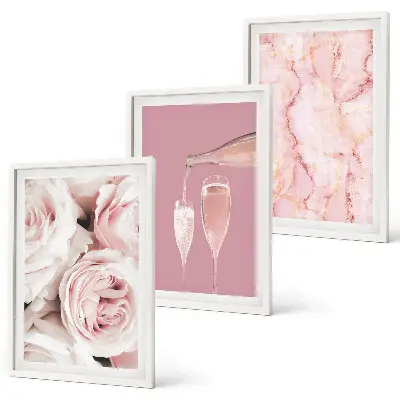 Three-piece wall art champagne roses with marble background