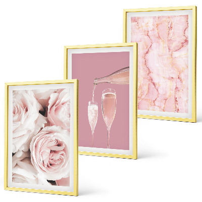 Three-piece wall art piece Champagne roses marble background