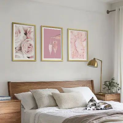 Three-piece wall art champagne roses with marble background