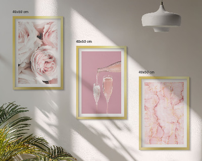 Three-piece wall art piece Champagne roses marble background