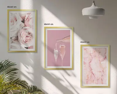 Three-piece wall art champagne roses with marble background