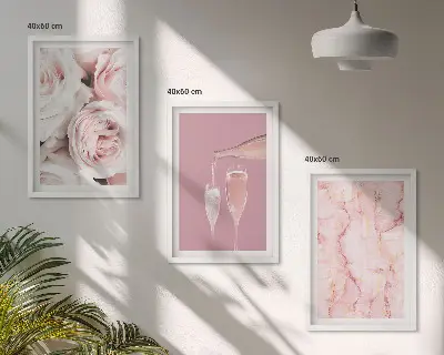 Three-piece wall art champagne roses with marble background