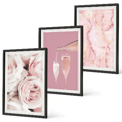 Three-piece wall art champagne roses with marble background