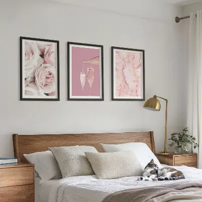 Three-piece wall art champagne roses with marble background
