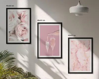 Three-piece wall art champagne roses with marble background