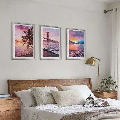 Sunset bridge landscape wall art set of 3 framed pieces
