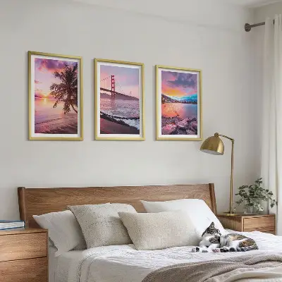 Sunset bridge landscape wall art set of 3 framed pieces