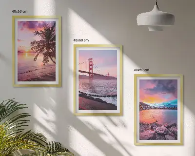 Sunset bridge landscape wall art set of 3 framed pieces