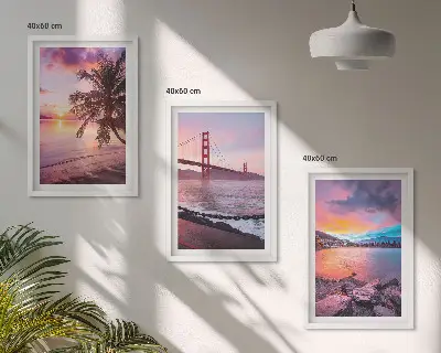 Sunset bridge landscape wall art set of 3 framed pieces