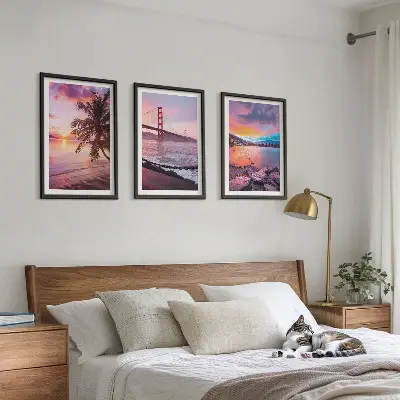 Sunset bridge landscape wall art set of 3 framed pieces