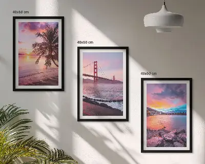 Sunset bridge landscape wall art set of 3 framed pieces
