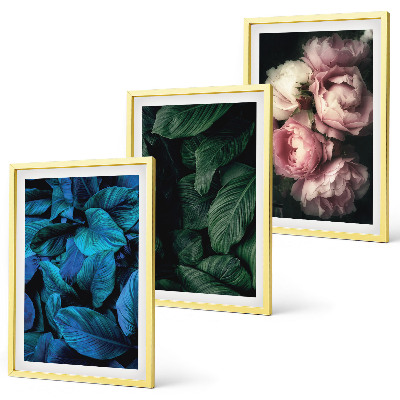 Three-piece wall art piece Leaves, flowers, different colors