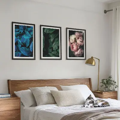 Three-piece wall art set with colorful leaves and flowers