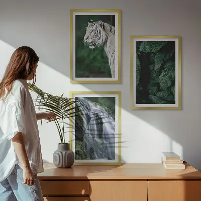 White tiger leaves waterfall wall art set of 3 framed pieces