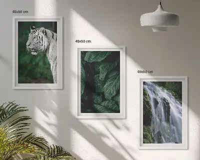 White tiger leaves waterfall wall art set of 3 framed pieces