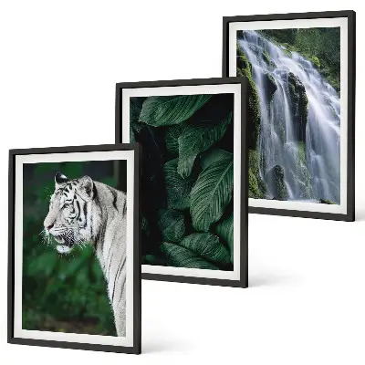 White tiger leaves waterfall wall art set of 3 framed pieces