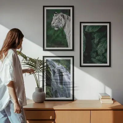 White tiger leaves waterfall wall art set of 3 framed pieces