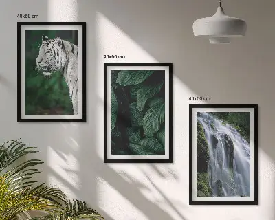 White tiger leaves waterfall wall art set of 3 framed pieces