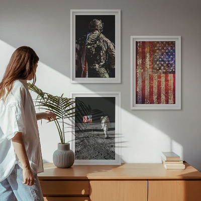 Wall art set American symbols USA flag