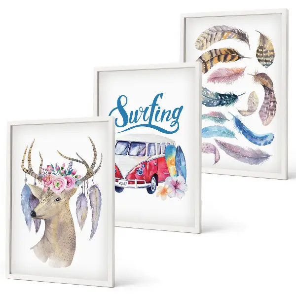 Deer and floral van wall art three-piece set