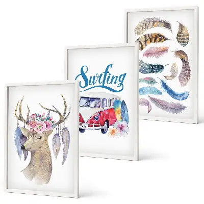 Deer and floral van wall art three-piece set