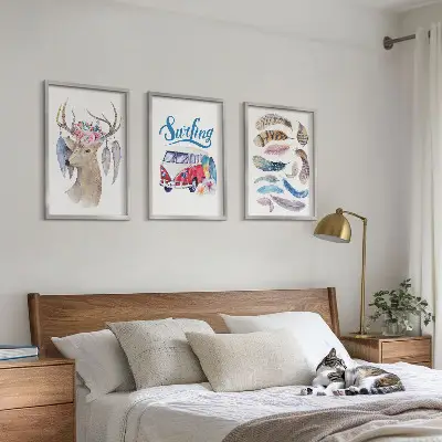 Deer and floral van wall art three-piece set