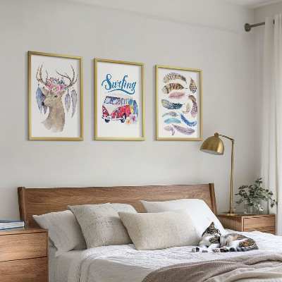 Three-piece wall art piece Antlered deer flowers van