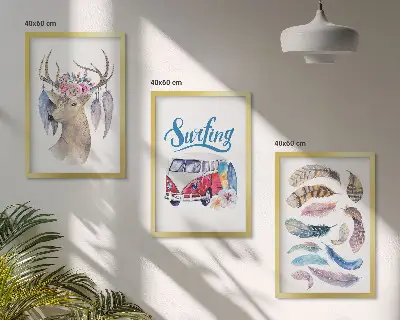 Deer and floral van wall art three-piece set