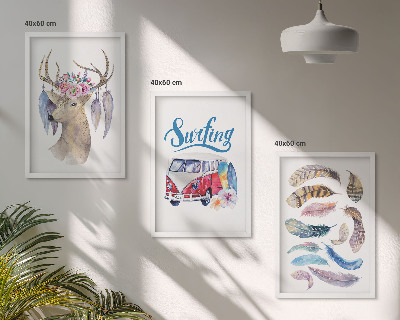 Three-piece wall art piece Antlered deer flowers van