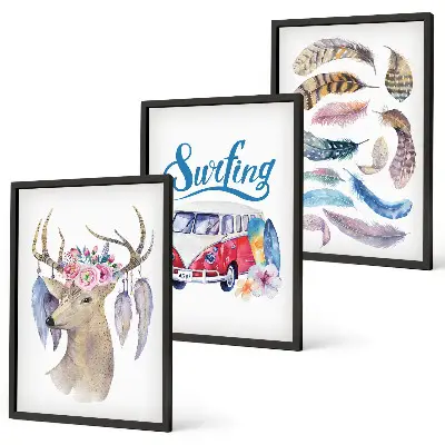 Deer and floral van wall art three-piece set