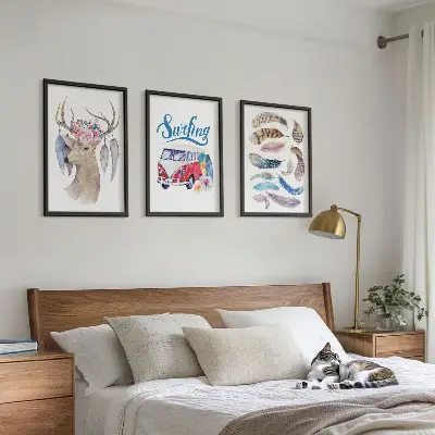Deer and floral van wall art three-piece set