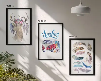 Deer and floral van wall art three-piece set
