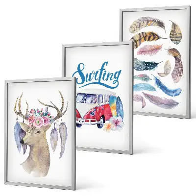 Deer and floral van wall art three-piece set