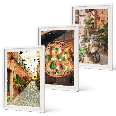 Set of 3 framed wall art pieces Charming streets with pizza